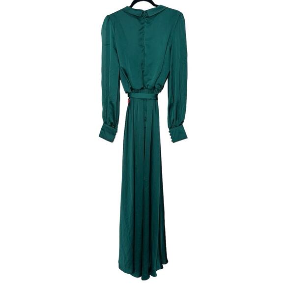 NWT MAC DUGGAL 49146 Deep Green Bishop Sleeve Faux Wrap Maxi Gown Women’s - Picture 7 of 13